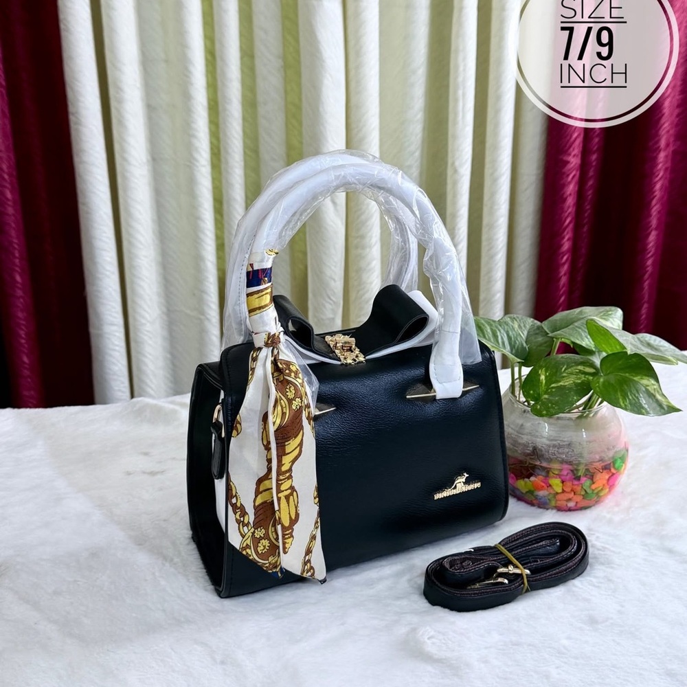 Elegant Black Handbag with Scarf Accent